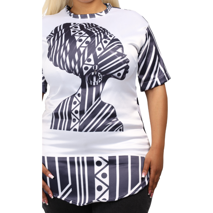 Luxury Xhosa Heritage Black & White Tunic Shirt with Matching Head Wrap