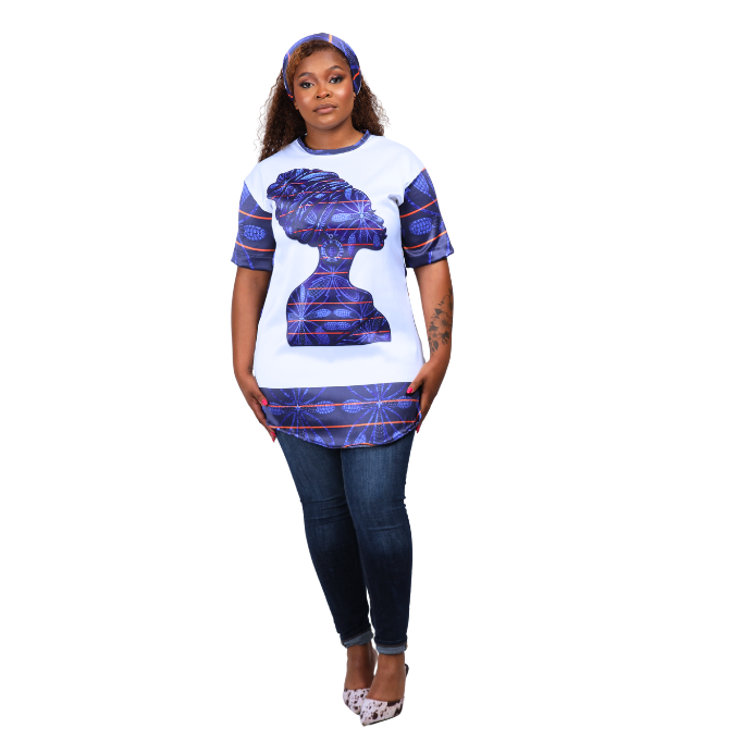 Luxury Blue Sotho Heritage Tunic Shirt with Matching Head Wrap