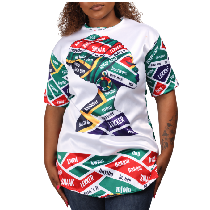 Luxury South African Slang Heritage Tunic Shirt with Matching Head Wrap