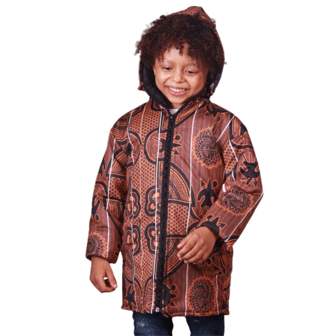 Orange Sotho Kids African Jacket with removable hood Tribe Afrique