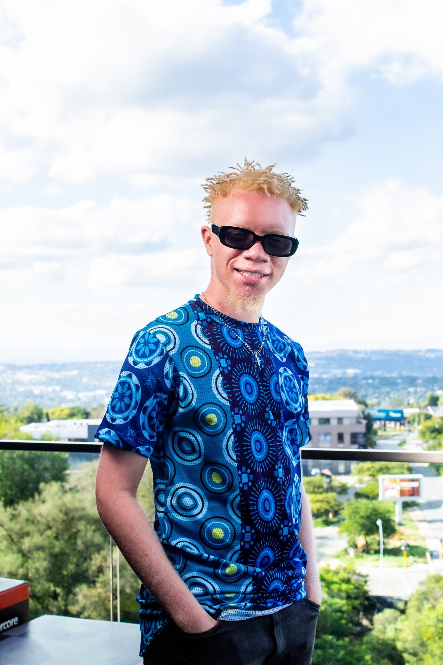 Blue Shweshwe Unisex Casual Mesh Shirt Tribe Afrique