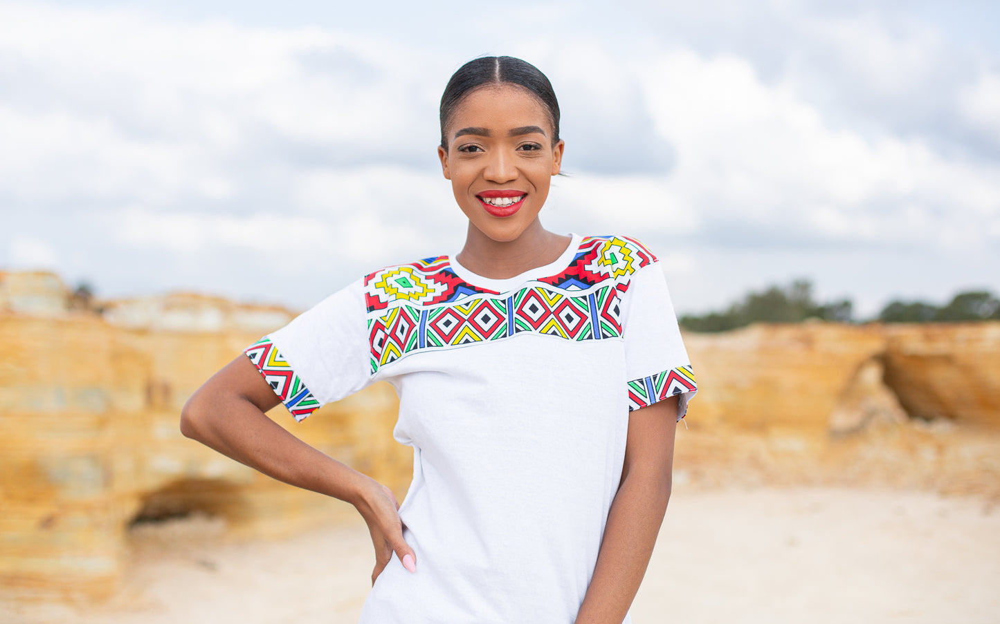 Orange Ndebele Jika African Shirt by Tribe Afrique with Matching Mask Tribe Afrique