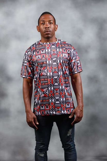 Red Khoisan  African Summer Shirt by Tribe Afrique - Tribe Afrique
