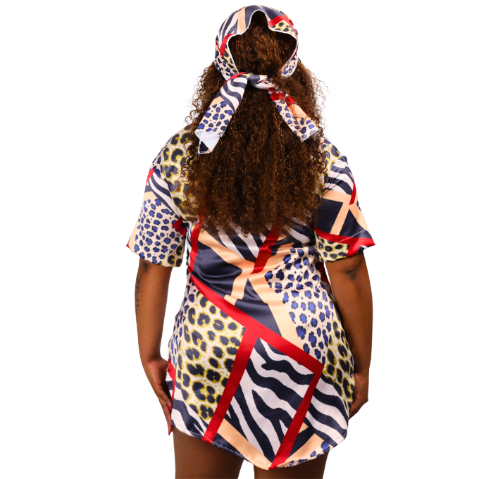 Luxury Zulu Leopard Heritage Tunic Shirt with Matching Head Wrap