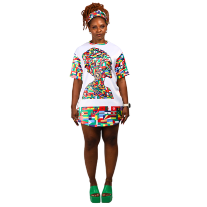 Luxury All African Flags Heritage Tunic Shirt with Matching Head Wrap
