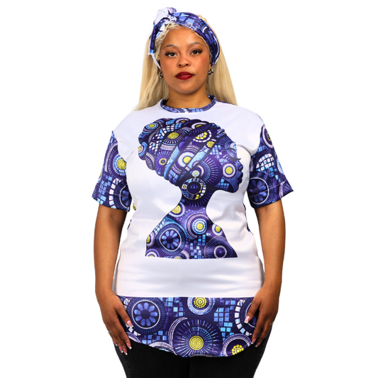 Luxury Shweshwe Inspired Heritage Tunic Shirt with Matching Head Wrap