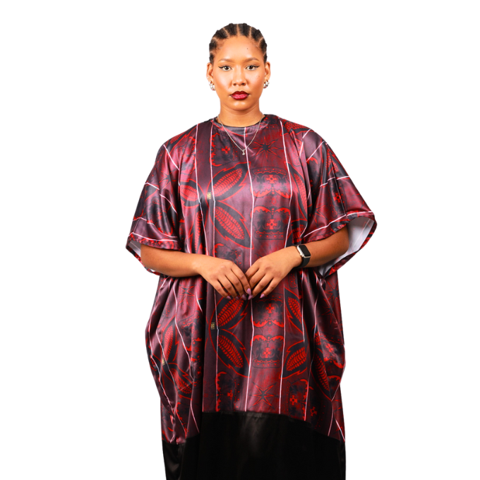Red Sotho African Bubu Dress (Kaftan) with Matching Headwrap by Tribe Afrique - Tribe Afrique
