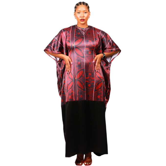 Red Sotho African Bubu Dress (Kaftan) with Matching Headwrap by Tribe Afrique - Tribe Afrique