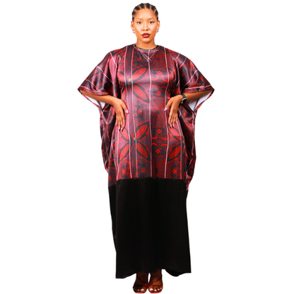 Red Sotho African Bubu Dress (Kaftan) with Matching Headwrap by Tribe Afrique - Tribe Afrique