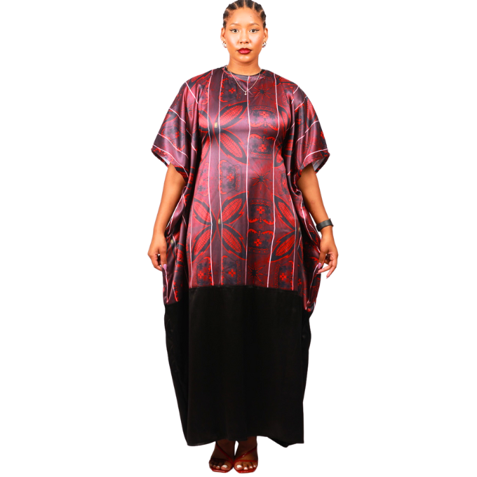 Red Sotho African Bubu Dress (Kaftan) with Matching Headwrap by Tribe Afrique - Tribe Afrique