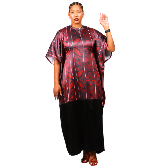 Red Sotho African Bubu Dress (Kaftan) with Matching Headwrap by Tribe Afrique - Tribe Afrique