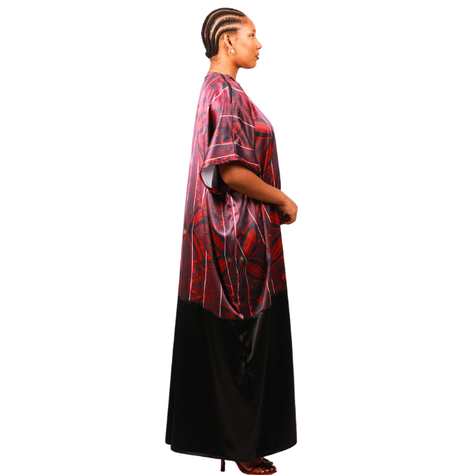 Red Sotho African Bubu Dress (Kaftan) with Matching Headwrap by Tribe Afrique - Tribe Afrique