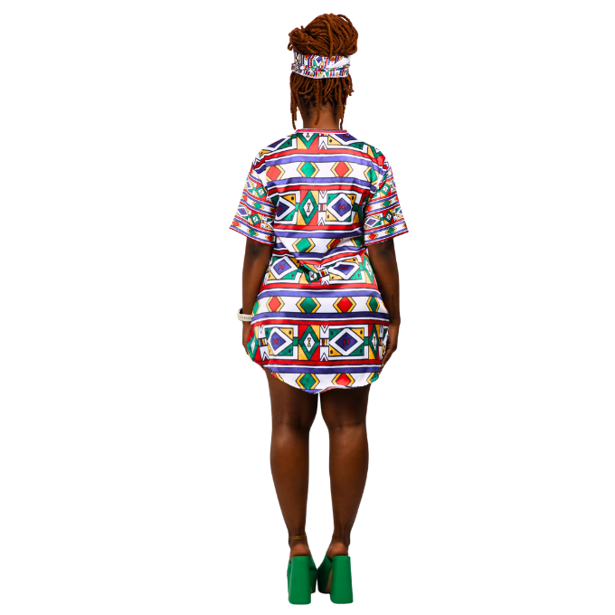 Luxury Original Ndebele Heritage Tunic Shirt with Matching Head Wrap