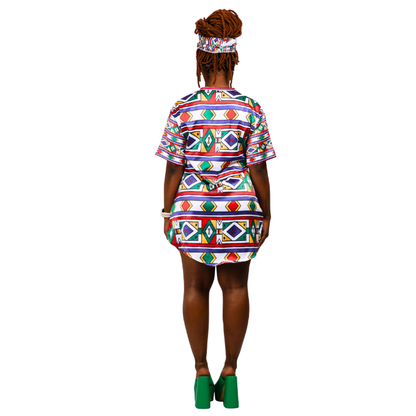Luxury Original Ndebele Heritage Tunic Shirt with Matching Head Wrap