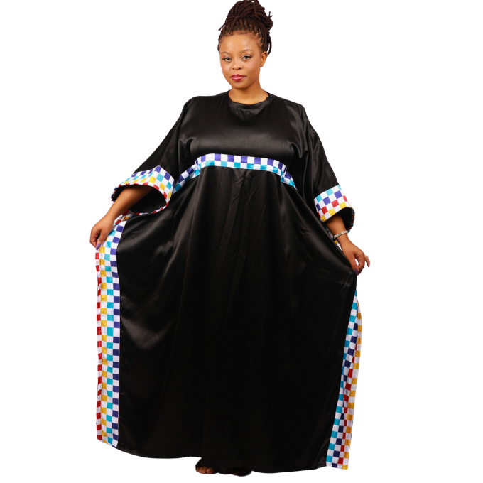 Amabhinca on Black Satin African Bubu Dress by Tribe Afrique (Kaftan) - Tribe Afrique