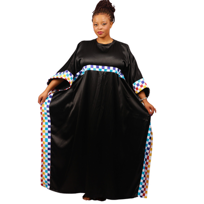 Amabhinca on Black Satin African Bubu Dress by Tribe Afrique (Kaftan) - Tribe Afrique