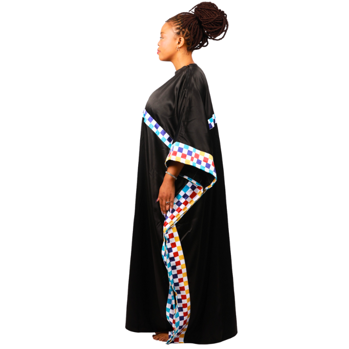 Amabhinca on Black Satin African Bubu Dress by Tribe Afrique (Kaftan) - Tribe Afrique