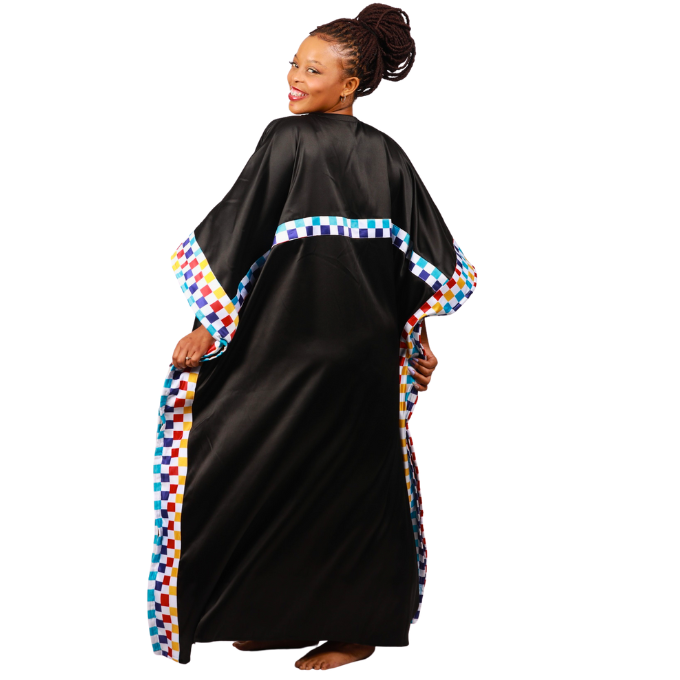Amabhinca on Black Satin African Bubu Dress by Tribe Afrique (Kaftan) - Tribe Afrique
