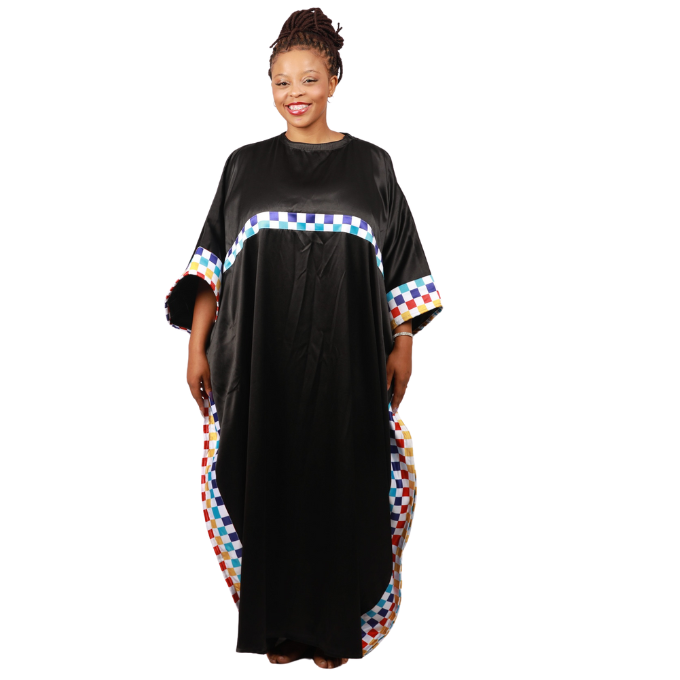 Amabhinca on Black Satin African Bubu Dress by Tribe Afrique (Kaftan) - Tribe Afrique