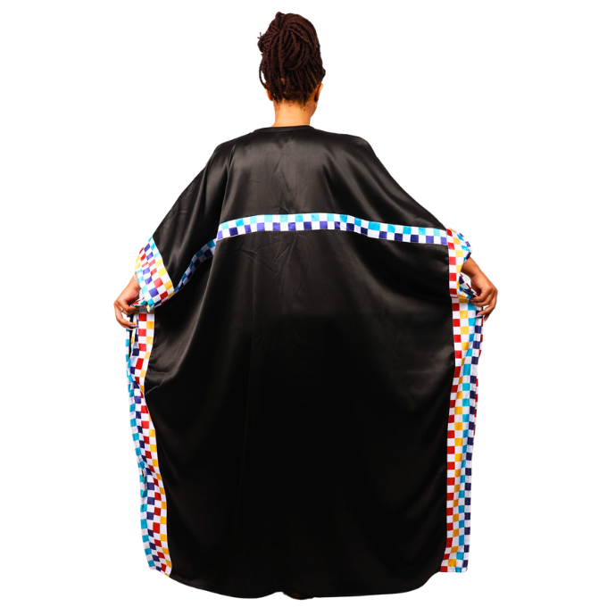 Amabhinca on Black Satin African Bubu Dress by Tribe Afrique (Kaftan) - Tribe Afrique