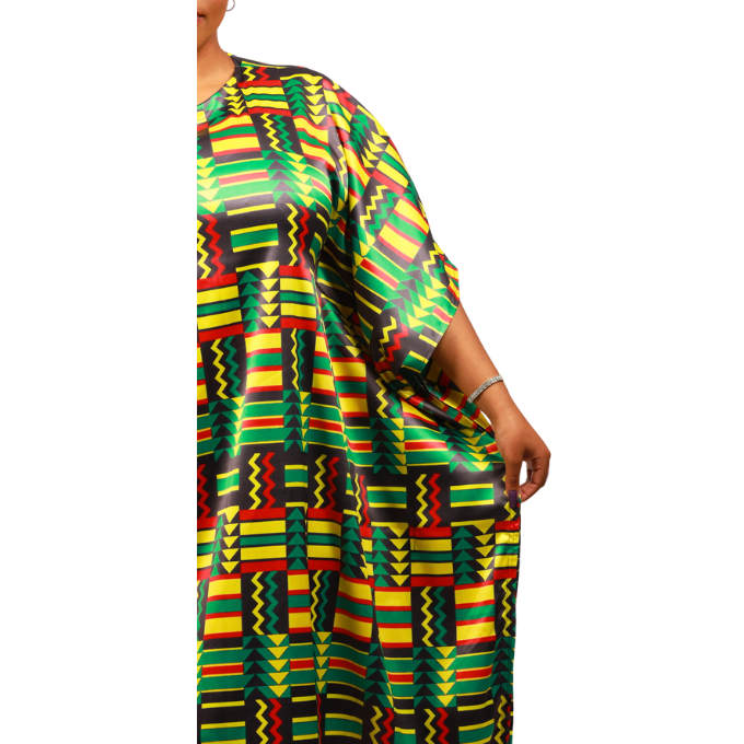 Green Kente Satin Bubu Dress by Tribe Afrique (Kaftan) - Tribe Afrique