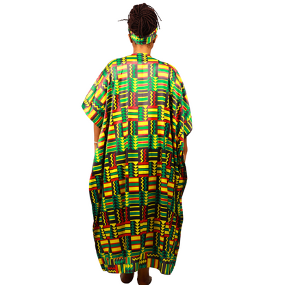 Green Kente Satin Bubu Dress by Tribe Afrique (Kaftan) - Tribe Afrique