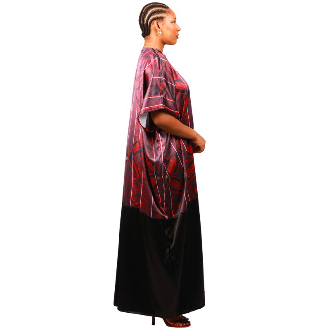 Red Sotho African Bubu Dress (Kaftan) with Matching Headwrap by Tribe Afrique - Tribe Afrique