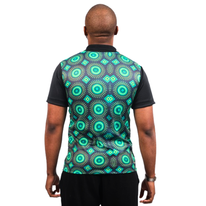 Green Ahanta ShweShwe Heritage African Golf Shirt with Matching Bucket Hat by Tribe Afrique - Tribe Afrique