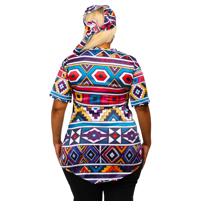Luxury New Ndebele Heritage Tunic Shirt with Matching Head Wrap