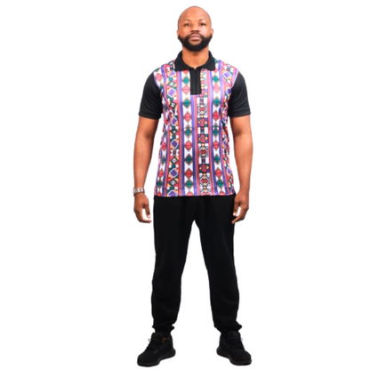 Full Ndebele Heritage African Golf Shirt with Matching Bucket Hat by Tribe Afrique - Tribe Afrique
