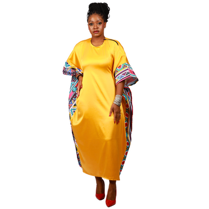 New Ndebele on Yellow Satin African Bubu Dress by Tribe Afrique (Kaftan) - Tribe Afrique