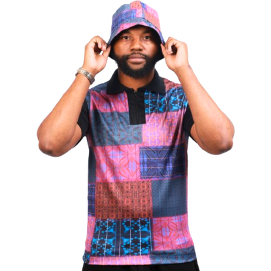 Basotho All Nations Heritage African Golf Shirt with Matching Bucket Hat by Tribe Afrique - Tribe Afrique