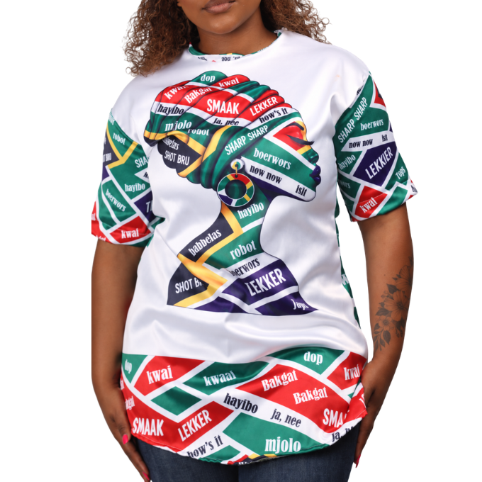 Luxury South African Slang Heritage Tunic Shirt with Matching Head Wrap