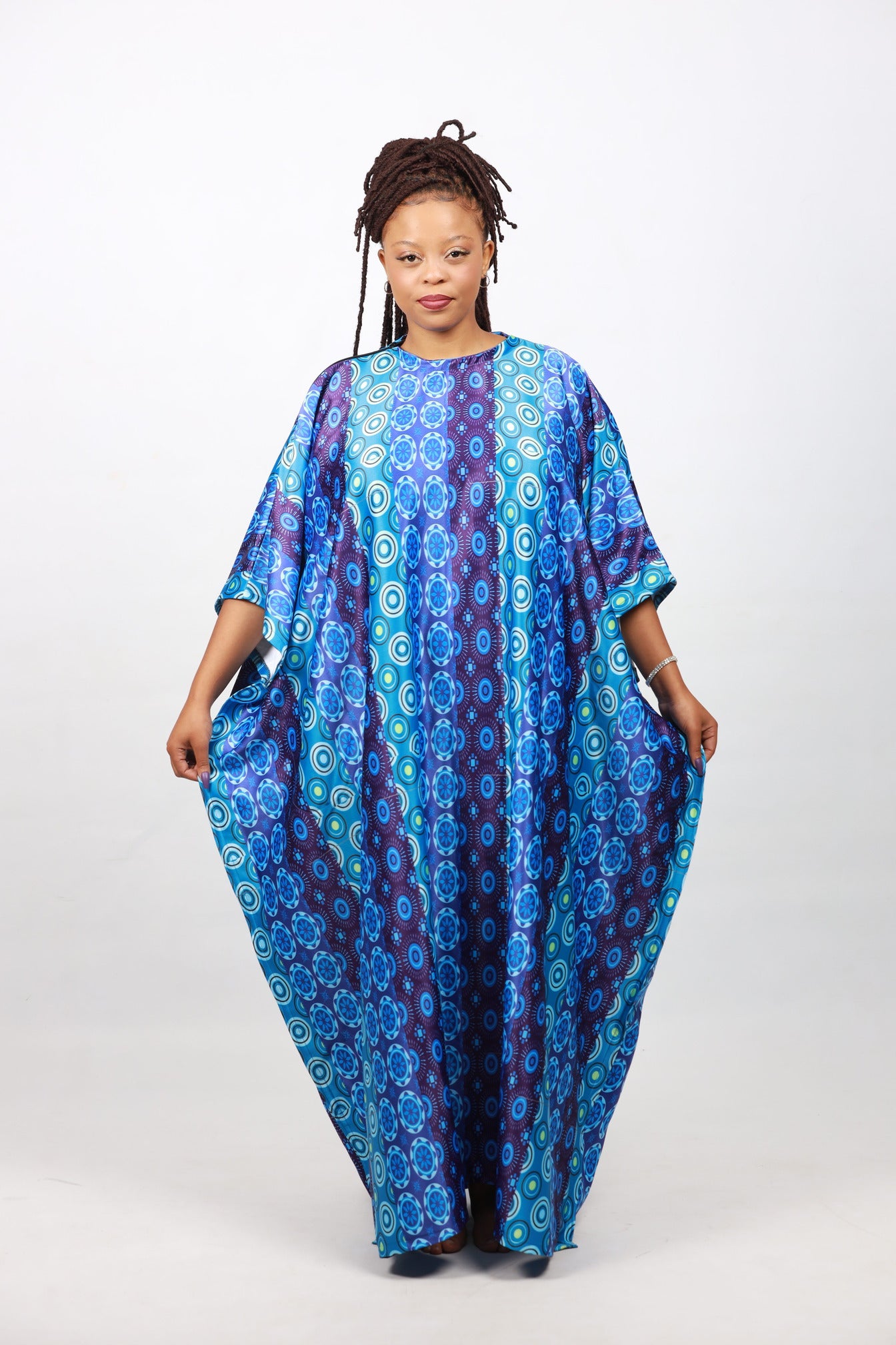 Blue Shweshwe Inspired African Bubu Dress by Tribe Afrique (Kaftan) - Tribe Afrique