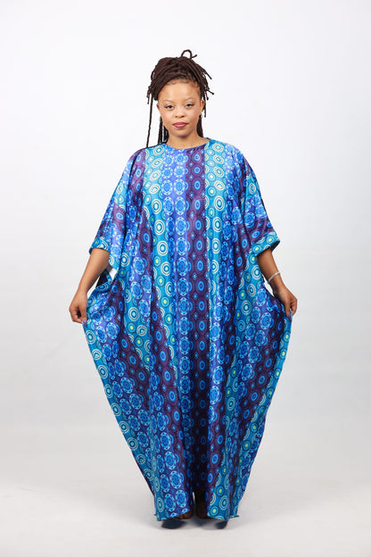 Blue Shweshwe Inspired African Bubu Dress by Tribe Afrique (Kaftan) - Tribe Afrique