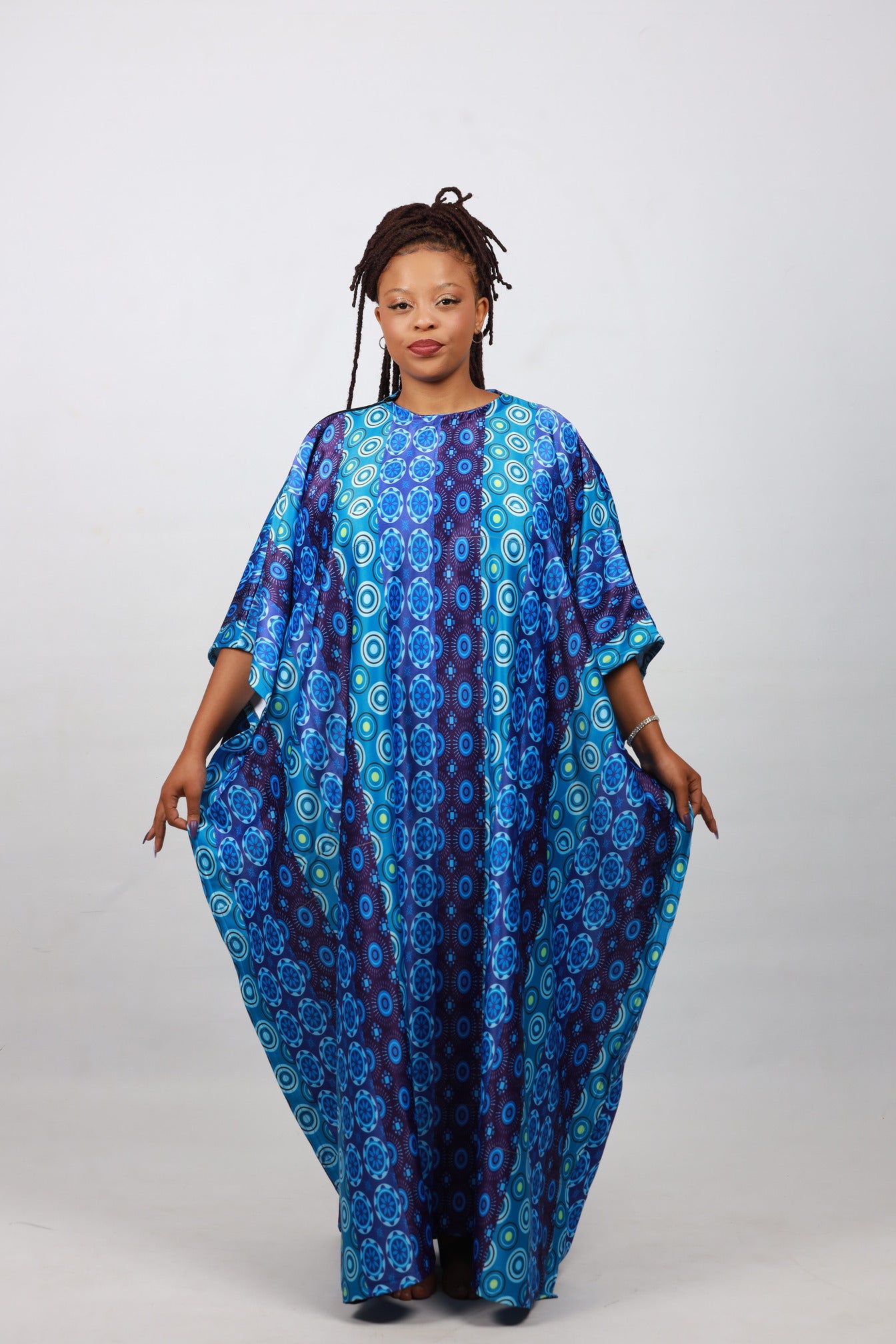 Blue Shweshwe Inspired African Bubu Dress by Tribe Afrique (Kaftan) - Tribe Afrique