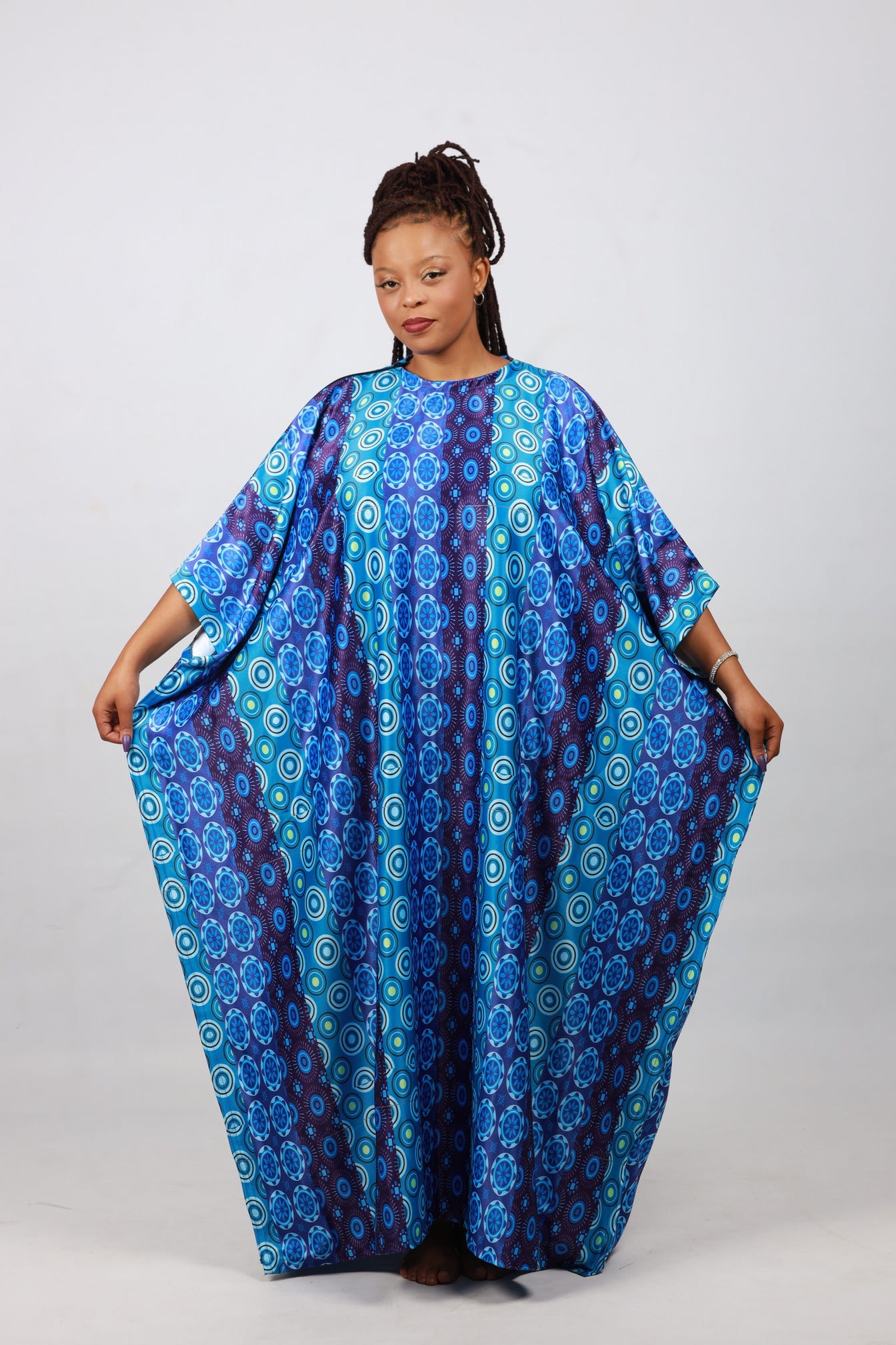 Blue Shweshwe Inspired African Bubu Dress by Tribe Afrique (Kaftan) - Tribe Afrique