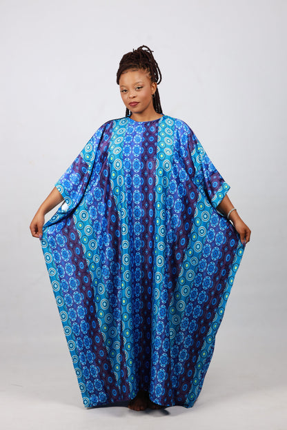 Blue Shweshwe Inspired African Bubu Dress by Tribe Afrique (Kaftan) - Tribe Afrique