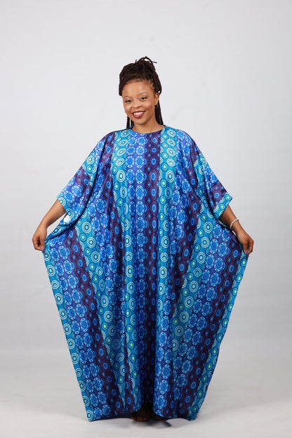 Blue Shweshwe Inspired African Bubu Dress by Tribe Afrique (Kaftan) - Tribe Afrique