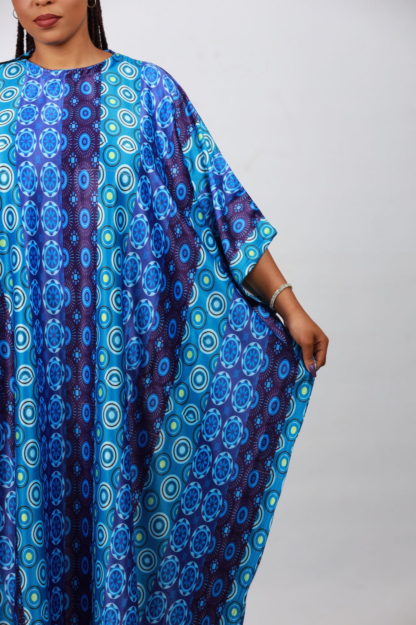 Blue Shweshwe Inspired African Bubu Dress by Tribe Afrique (Kaftan) - Tribe Afrique