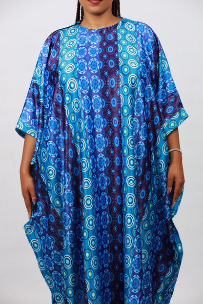 Blue Shweshwe Inspired African Bubu Dress by Tribe Afrique (Kaftan) - Tribe Afrique