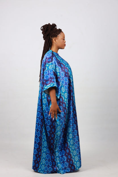Blue Shweshwe Inspired African Bubu Dress by Tribe Afrique (Kaftan) - Tribe Afrique