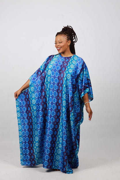 Blue Shweshwe Inspired African Bubu Dress by Tribe Afrique (Kaftan) - Tribe Afrique