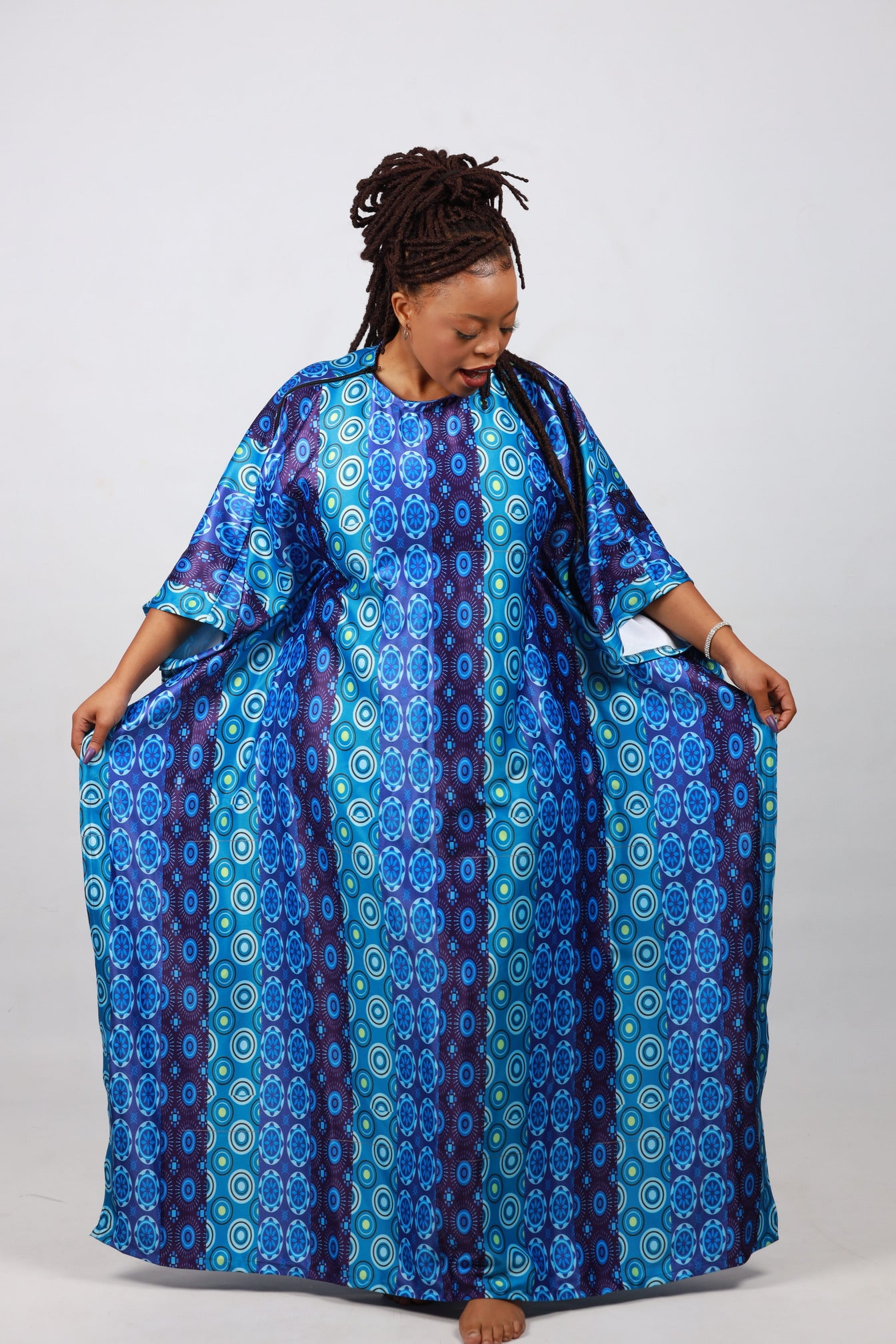 Blue Shweshwe Inspired African Bubu Dress by Tribe Afrique (Kaftan) - Tribe Afrique