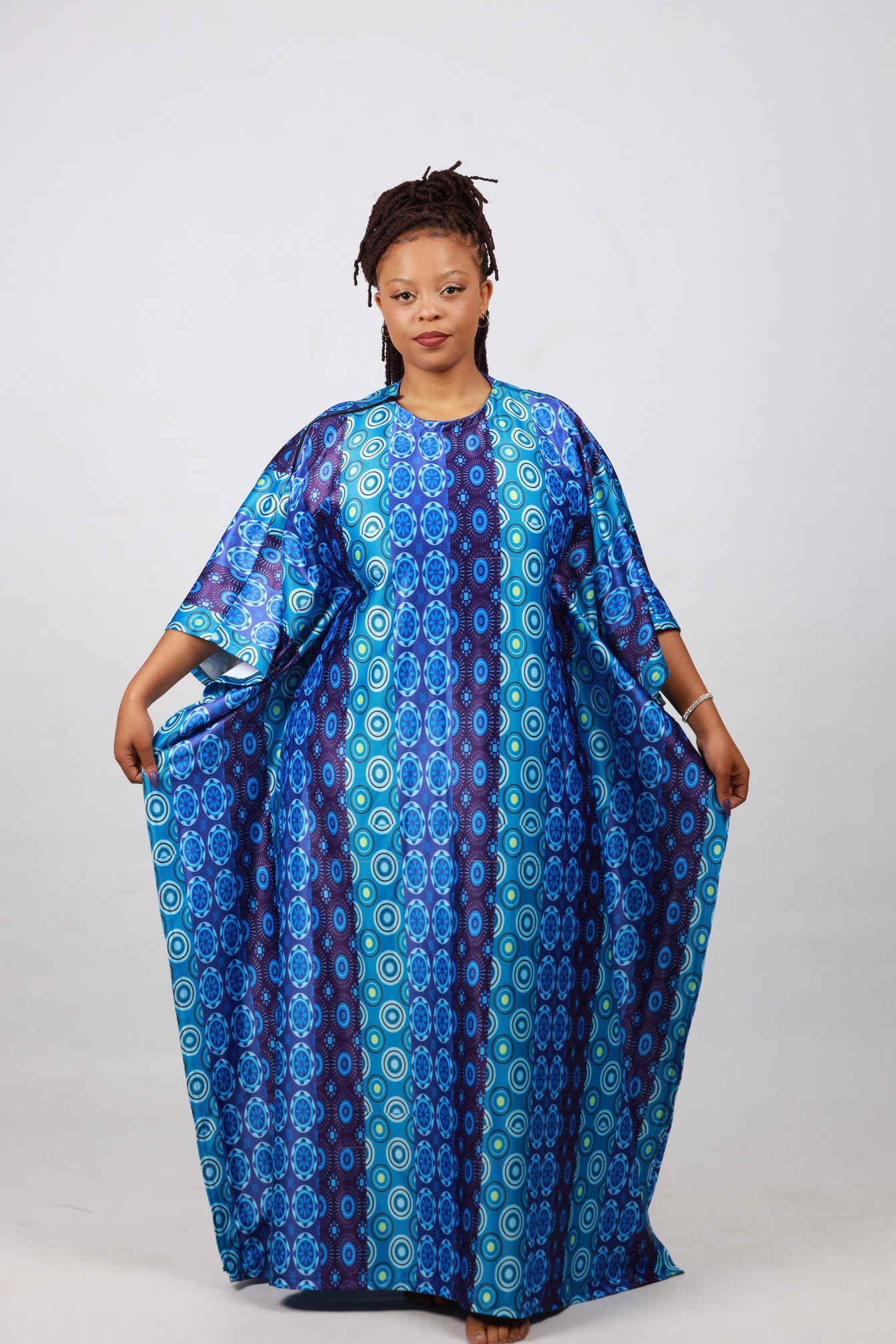 Blue Shweshwe Inspired African Bubu Dress by Tribe Afrique (Kaftan) - Tribe Afrique