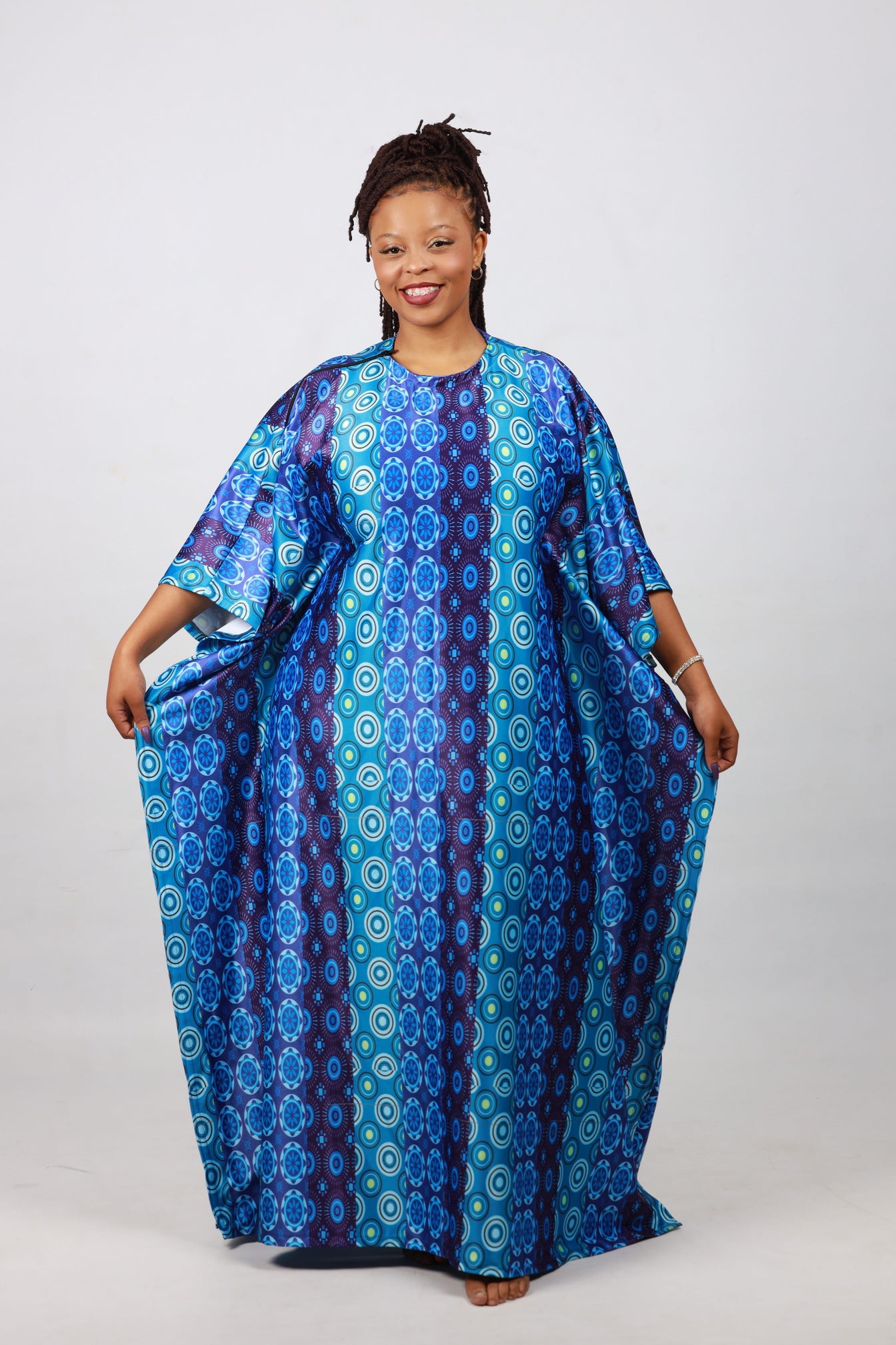 Blue Shweshwe Inspired African Bubu Dress by Tribe Afrique (Kaftan) - Tribe Afrique