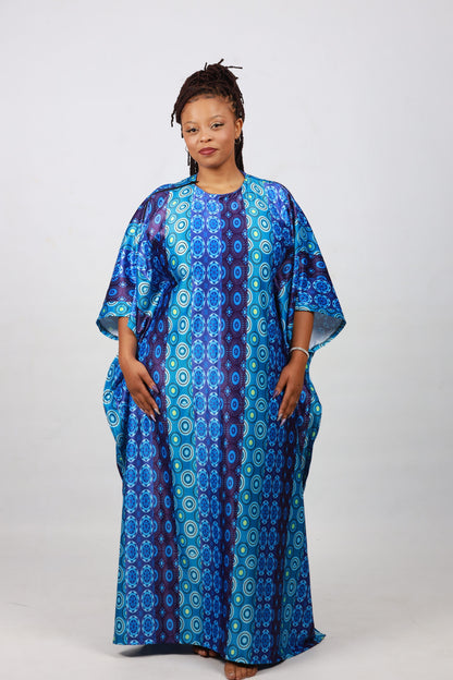 Blue Shweshwe Inspired African Bubu Dress by Tribe Afrique (Kaftan) - Tribe Afrique