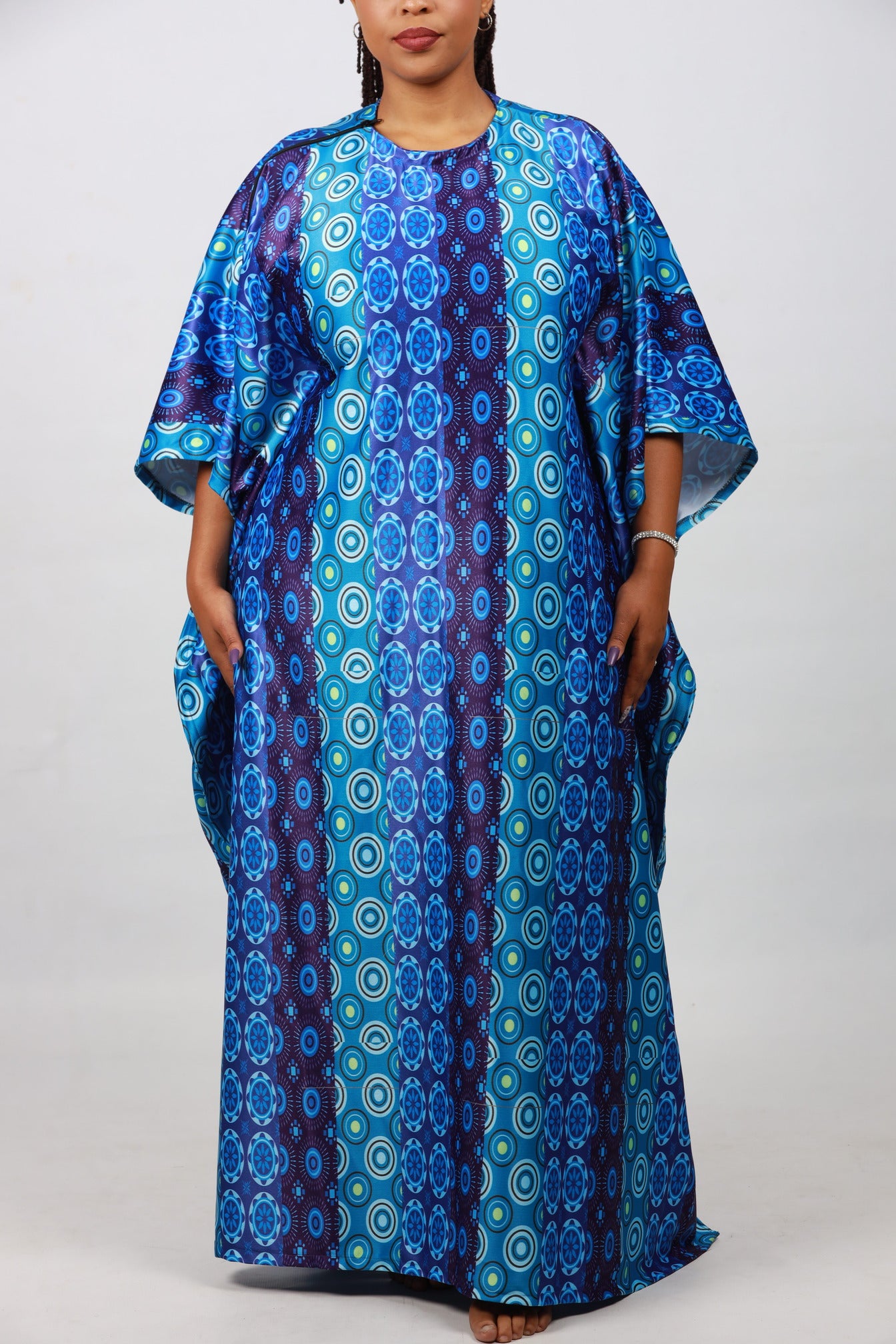 Blue Shweshwe Inspired African Bubu Dress by Tribe Afrique (Kaftan) - Tribe Afrique