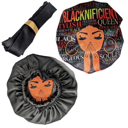 Blacknificent Queen African Satin Bonnet by Tribe Afrique - Tribe Afrique