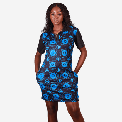 Blue Shweshwe African Golfer Dress Tribe Afrique